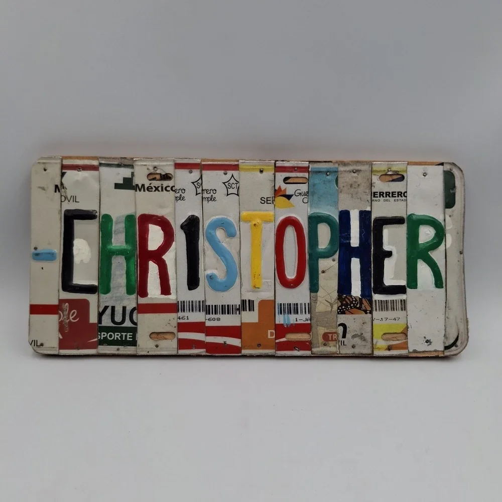 CHRISTOPHER License Plate Art Sign Name Custom Mexican‎ Plates Folk Art Wood